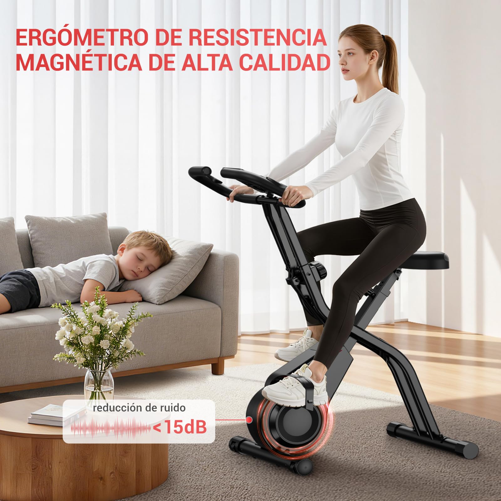 CURSOR Bicicleta estática plegable, 5 en 1Bicicleta spinning profesional | con Resistencia Magnética de 16 Niveles, Bicicleta estatica plegable para el hogar Bici de Sala con Asiento Cómodo,136 kg