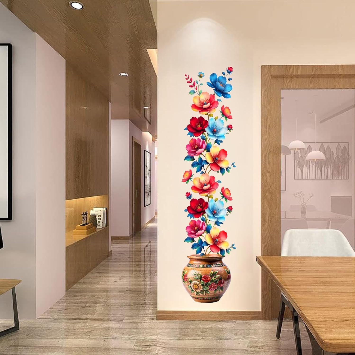 Vintage Flowers Vase Wall Sticker for Home Decoration | Colourful Floral Design, Living Room Decor, Corridor Wall Art, Self-Adhesive Sticker, Tall Vertical Layout-image-21