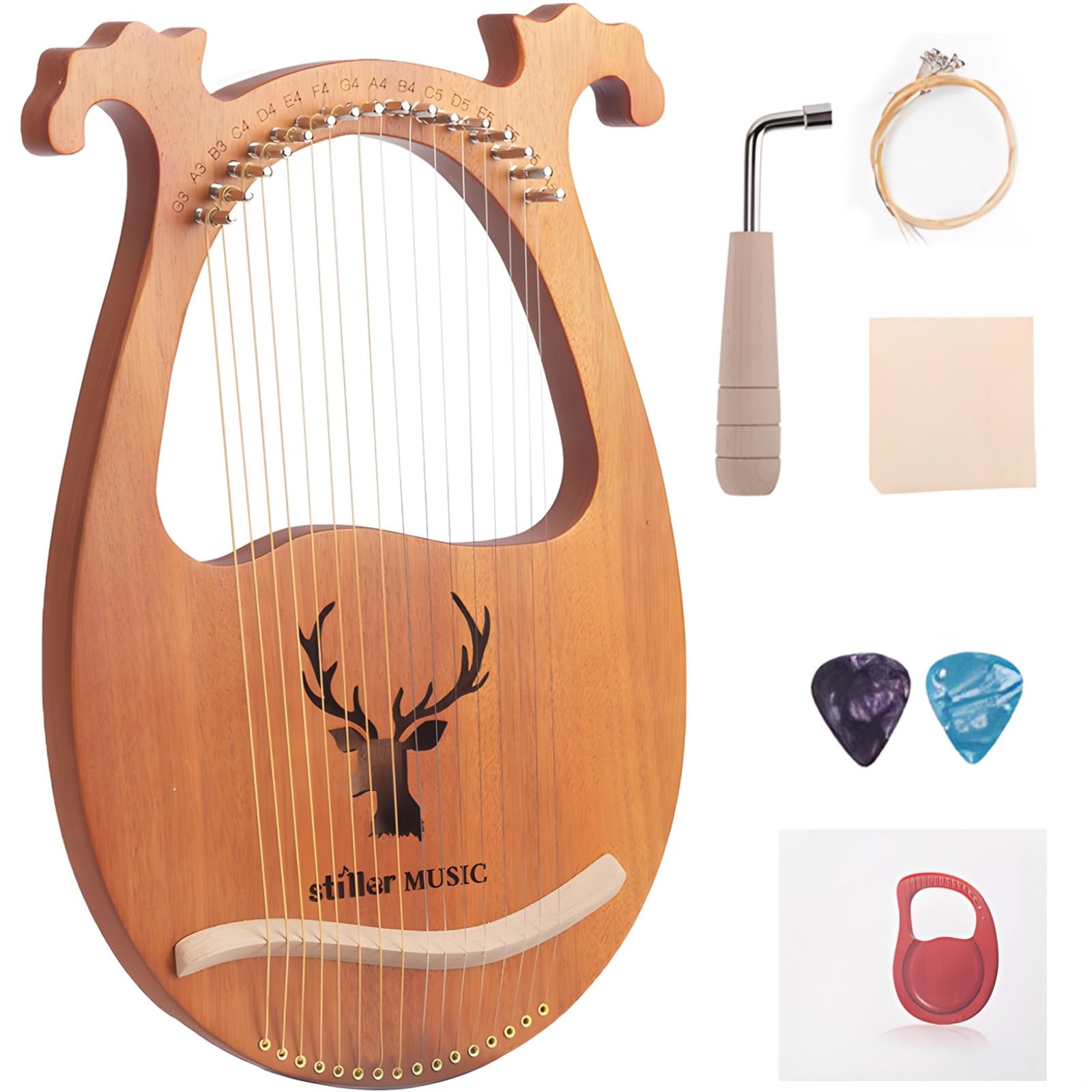 16 Saiten Lyre Harfe, Mahagoni Full Size Harfe, Anfängerangemessenes tragbares Design, mit Zubehör, Geschenke ideal für Musiker