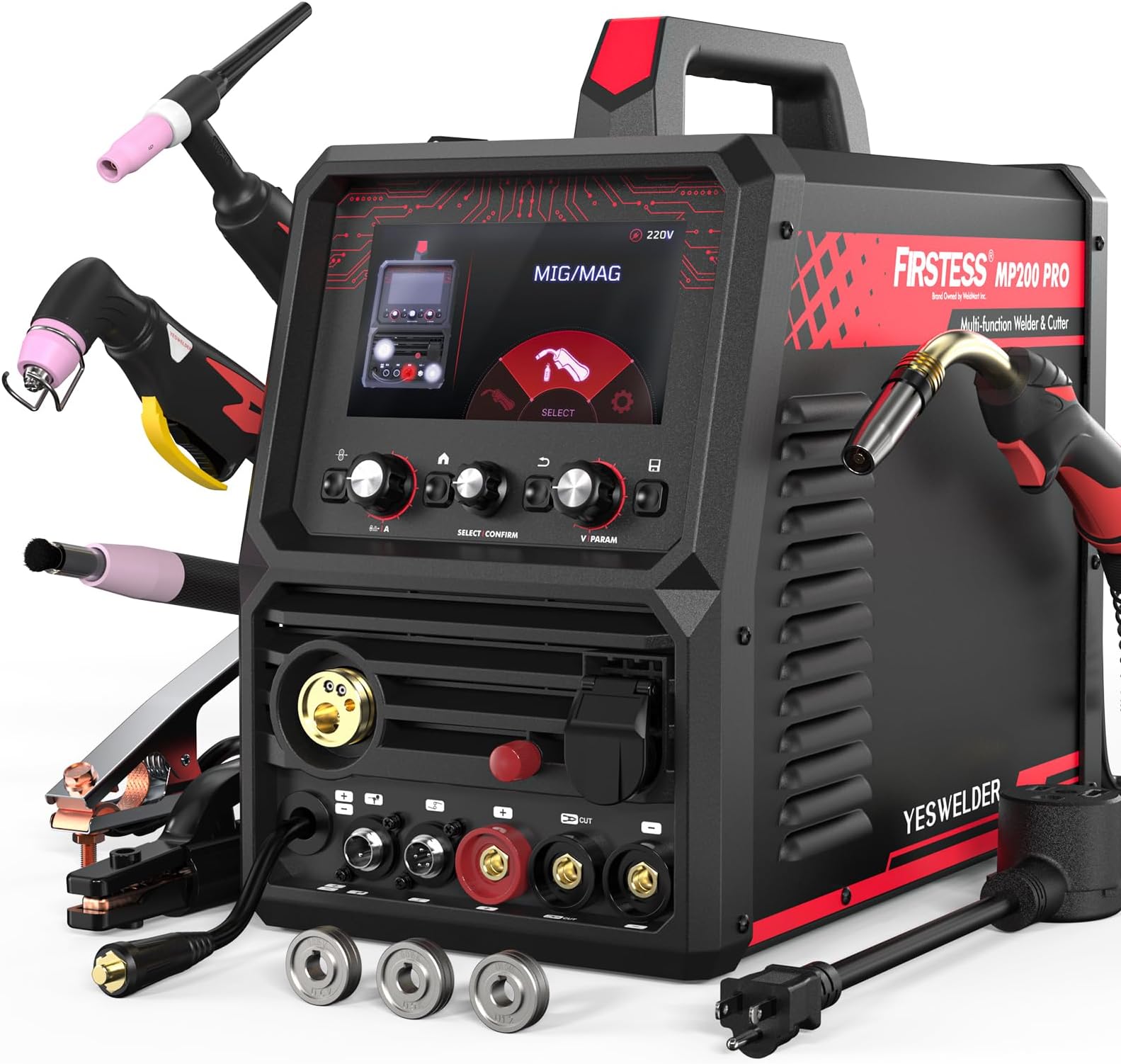 YESWELDER 12-in-1 Welder & Plasma Cutter Combo, 120V/240V MP200-PRO | MIG/Flux Core/HF TIG/Lift TIG/CUT/STICK/Spot/Clean/Spool Gun and 3 Pulsed modes, multi-process powerhouse, 7" LCD display