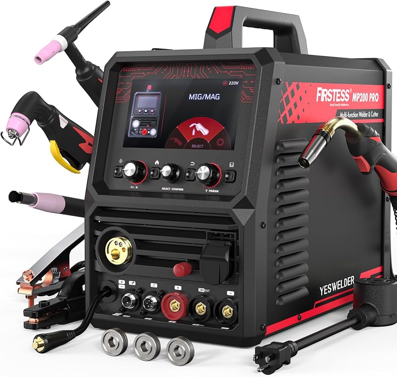 12-in-1 Welder & Plasma Cutter Combo, 120V/240V MP200-PRO | MIG/Flux Core/HF TIG/Lift TIG/CUT/STICK/Spot/Clean/Spool Gun and 3 Pulsed Modes, 40 Memory Slots, 7" LCD Display