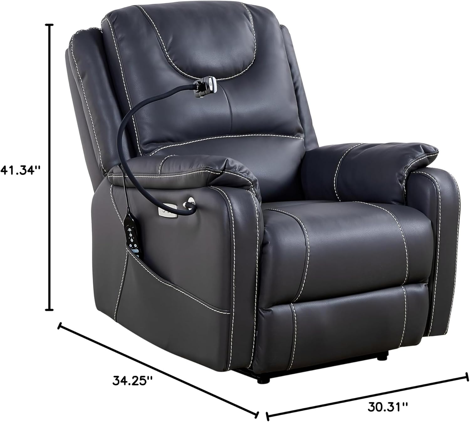 Dimensions diagram of the Generic Power Recliner RH329, showing height 41.34 inches, depth 34.25 inches, and width 30.31 inches.