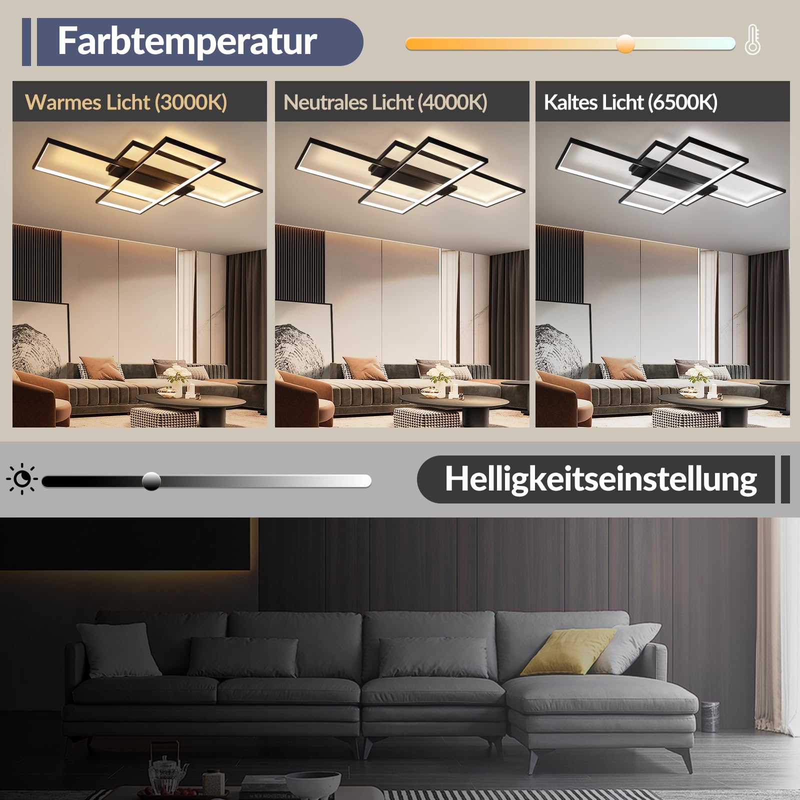 GBLY Deckenlampe LED Deckenleuchte Wohnzimmer 100cm Dimmbar Wohnzimmerlampe | 88W Schwarz Modern Rechteck Schlafzimmerlampe groß Geometrisch Schlafzimmer Büro Küche lampe Fernbedienung