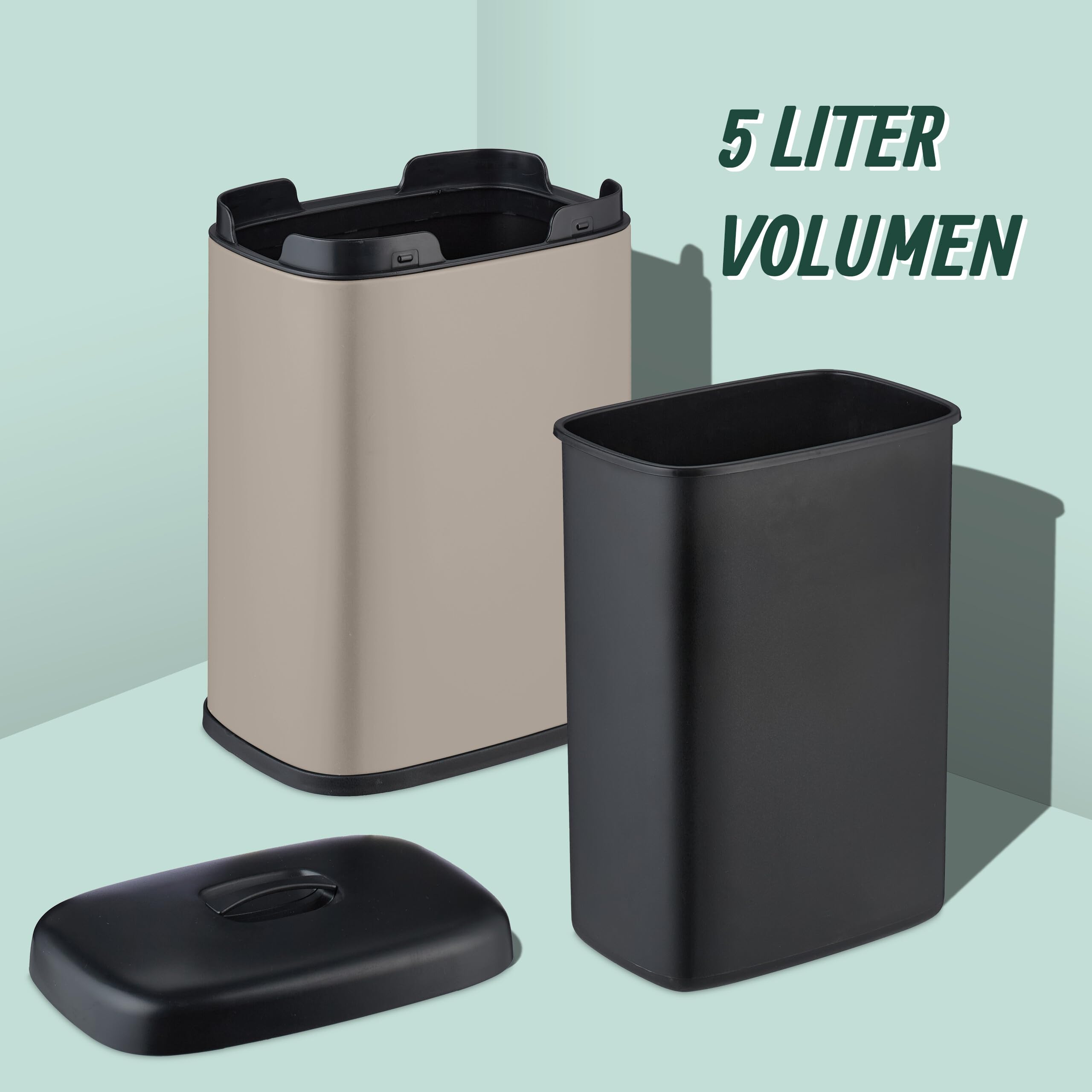 Relaxdays Mülleimer Wandmontage, 5 Liter, Einhängen oder Kleben, Inneneimer, Küchenabfalleimer, Badmülleimer, beige
