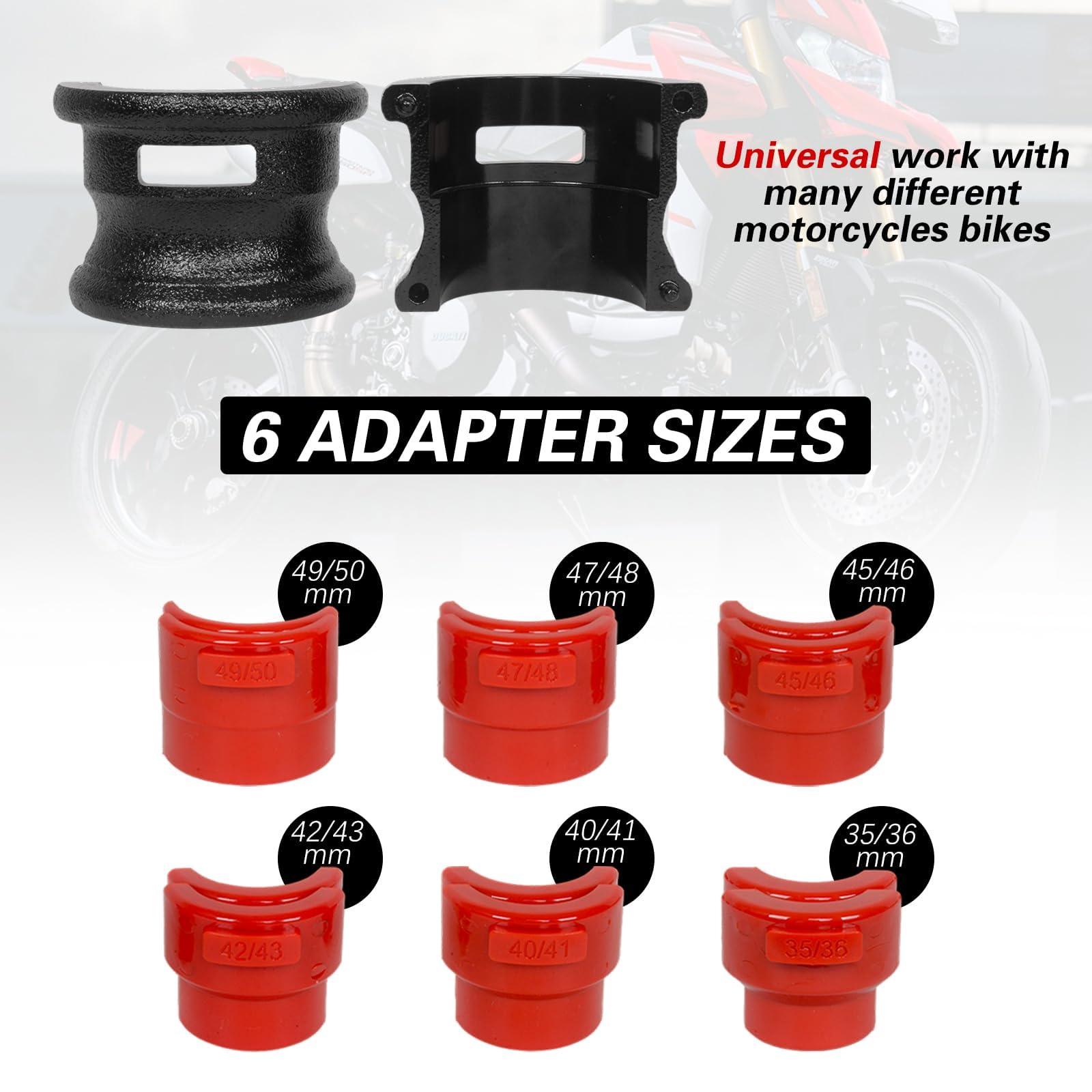 MOTO4U Kit di guarnizioni universali per forcella moto con adattatori regolabili (35-50 mm) – compatibile con moto da cross e moto