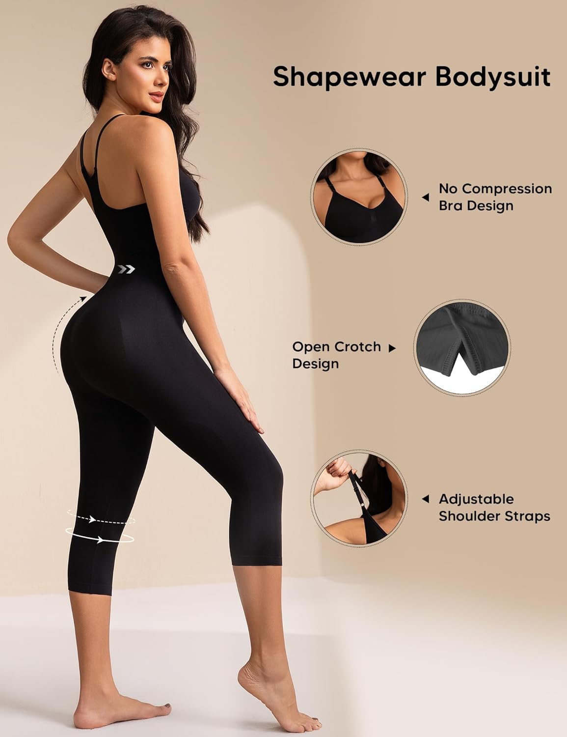Tummy Control Racerback Bodysuits Full Body Suit Shapewear One Piece Capri Jumpsuits for Women - Image 3
