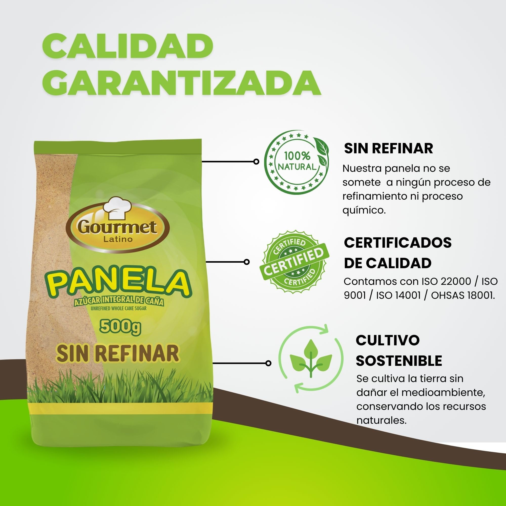 Panela Pulverizada 500 g Rica en Vitaminas y Minerales Azúcar Integral de Caña Sin Refinar Gourmet Latino