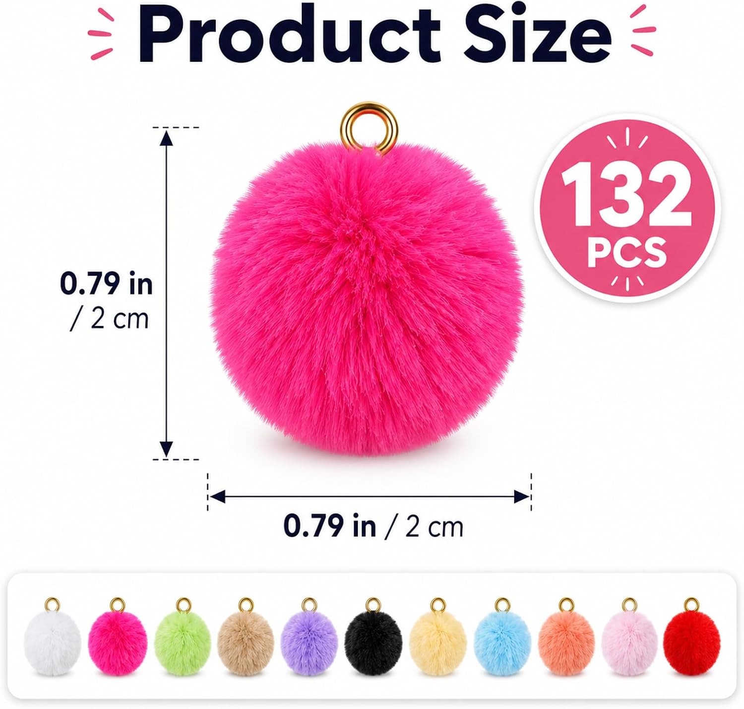 132 PCS Colorful Pompom Key Chains Mini Pom Pom Keychain Pompoms Earrings for Tassel Earrings Charm Keychain Jewelry Making, 11 Colors