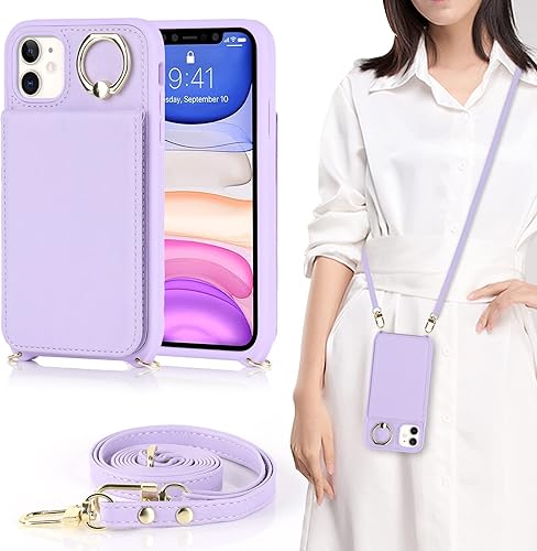 Funda para iPhone 11 con tarjetero para mujer, iPhone 11 con ranuras para tarjetas de crédito, cruzada con soporte de anillo, a prueba de golpes,