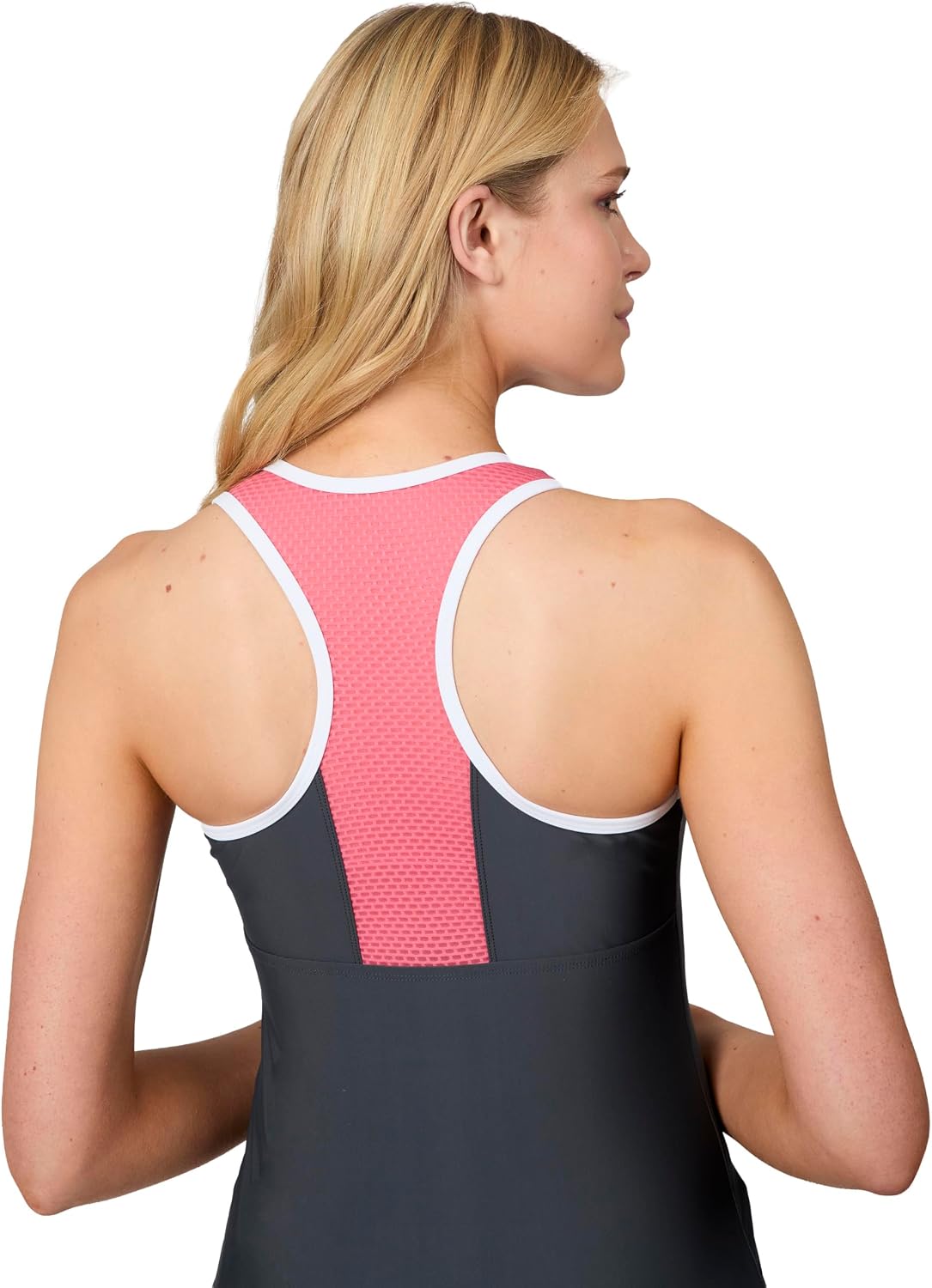 Free Country Women's V-Neck Tankini Bathing Swimsuits UPF 50+ Quick Dry Zip Swimwear Built-in Bra Racerback Beach Pool-Mesh