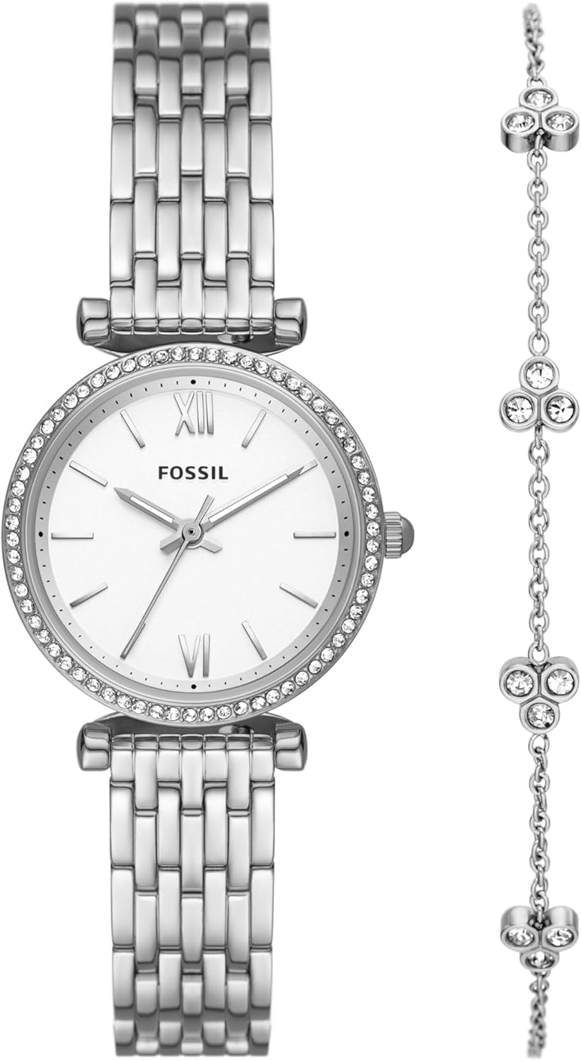 Fossil Women's Carlie Mini Quartz Stainless Steel Watch and Bracelet Gift Set, Color