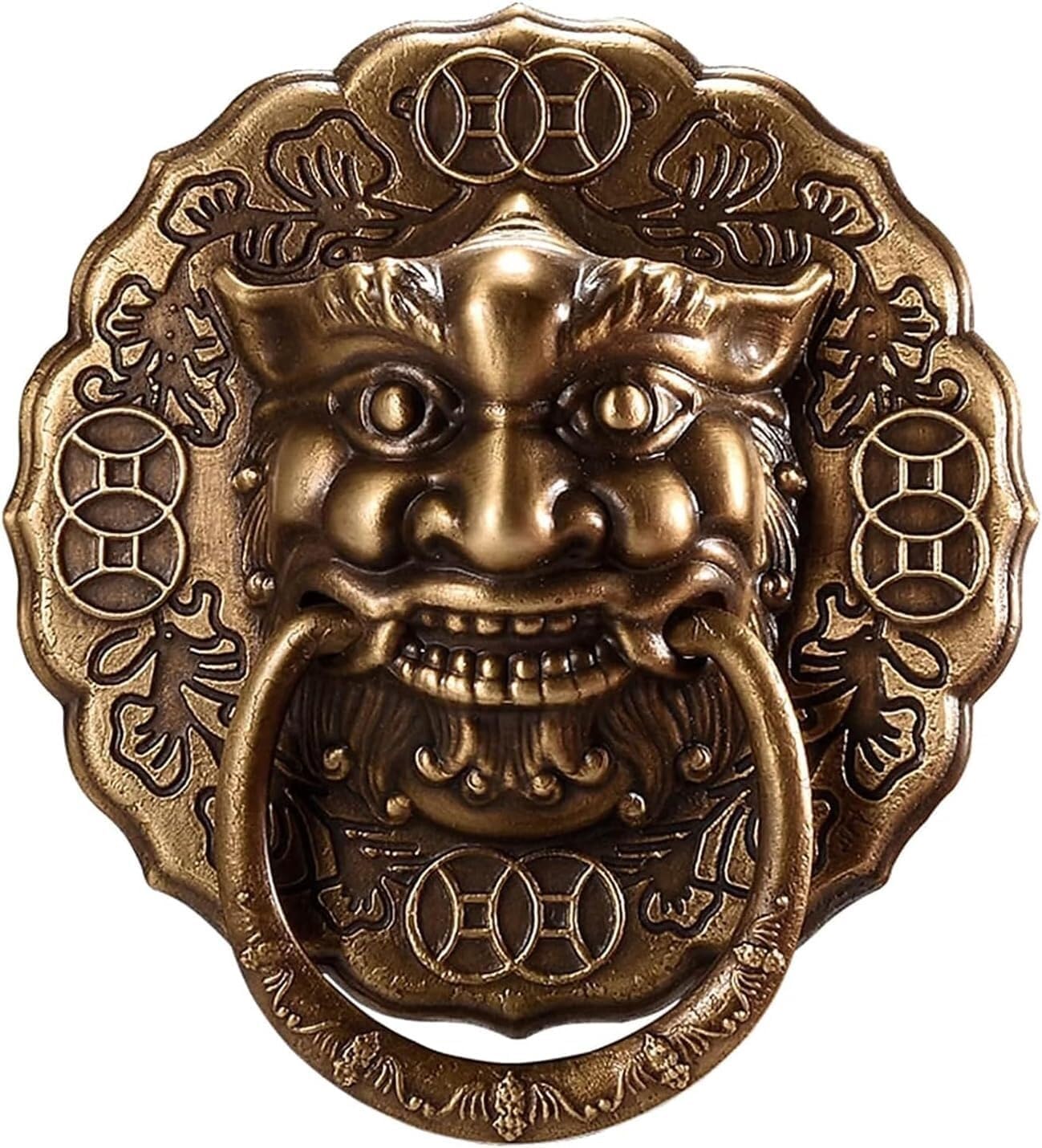 TIST Iron Door Knocker Antique Lion Front Door Door Knock Bronze Retro Anti Rust Brass Door Handle for Villa Courtyard Ring Knocker Surface-Mounted Installation(Bronze,15cm)
