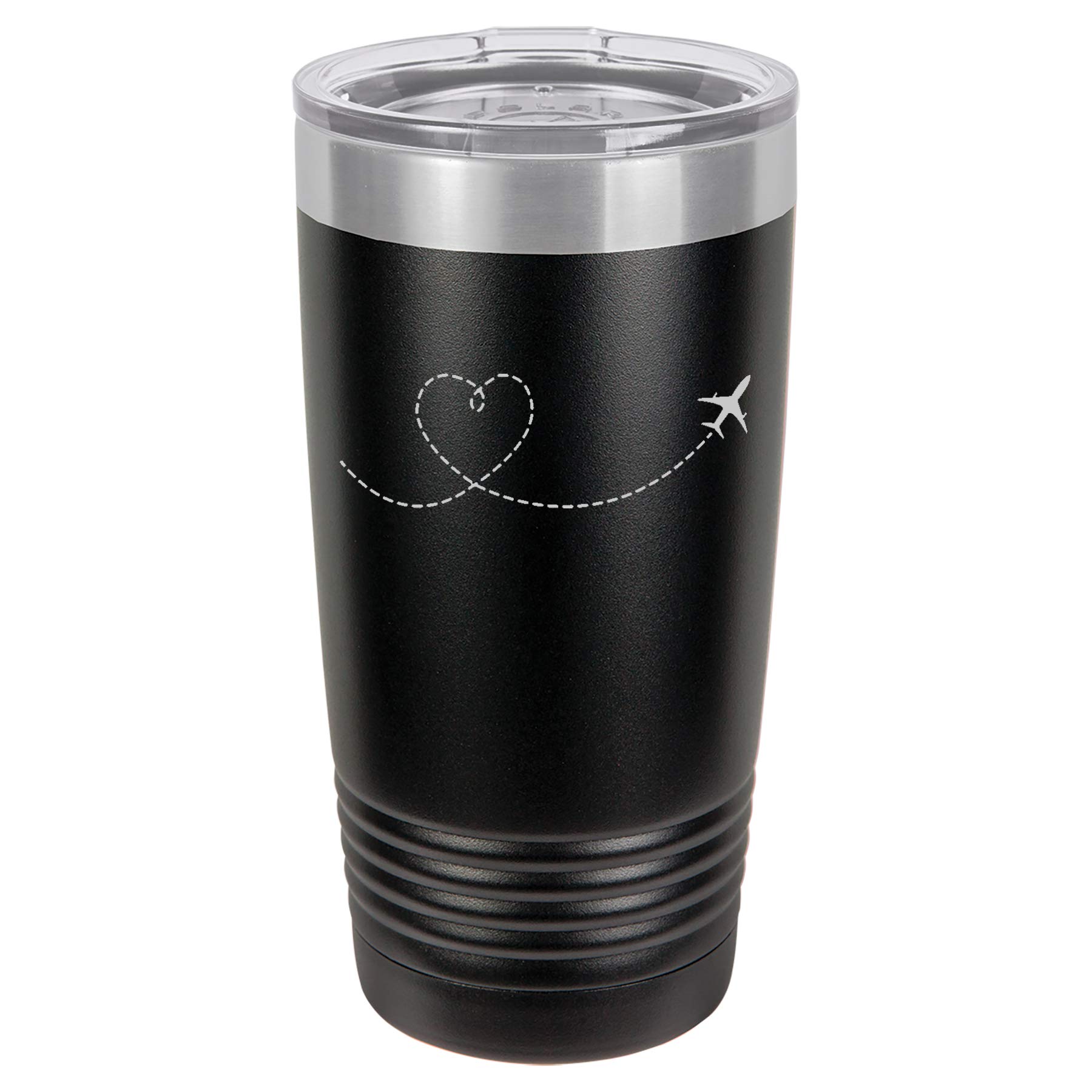 Tumbler Stainless Steel Vacuum Insulated Travel Mug Heart Love Travel Airplane (Black, 20 oz)