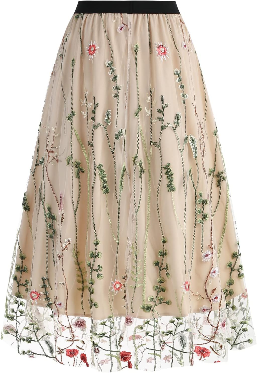 ABAFIPWomen's Retro 50s Vintage 1950s Floral Tulle Embroidery Flared A-Line Pleated Midi Skirts