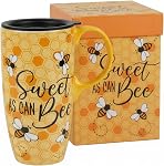 Ceramic Mug Porcelain Coffee Mug Tall Coffee Cup with Lid, Handle and Gift Box Latte Mug, 17oz. Bee
