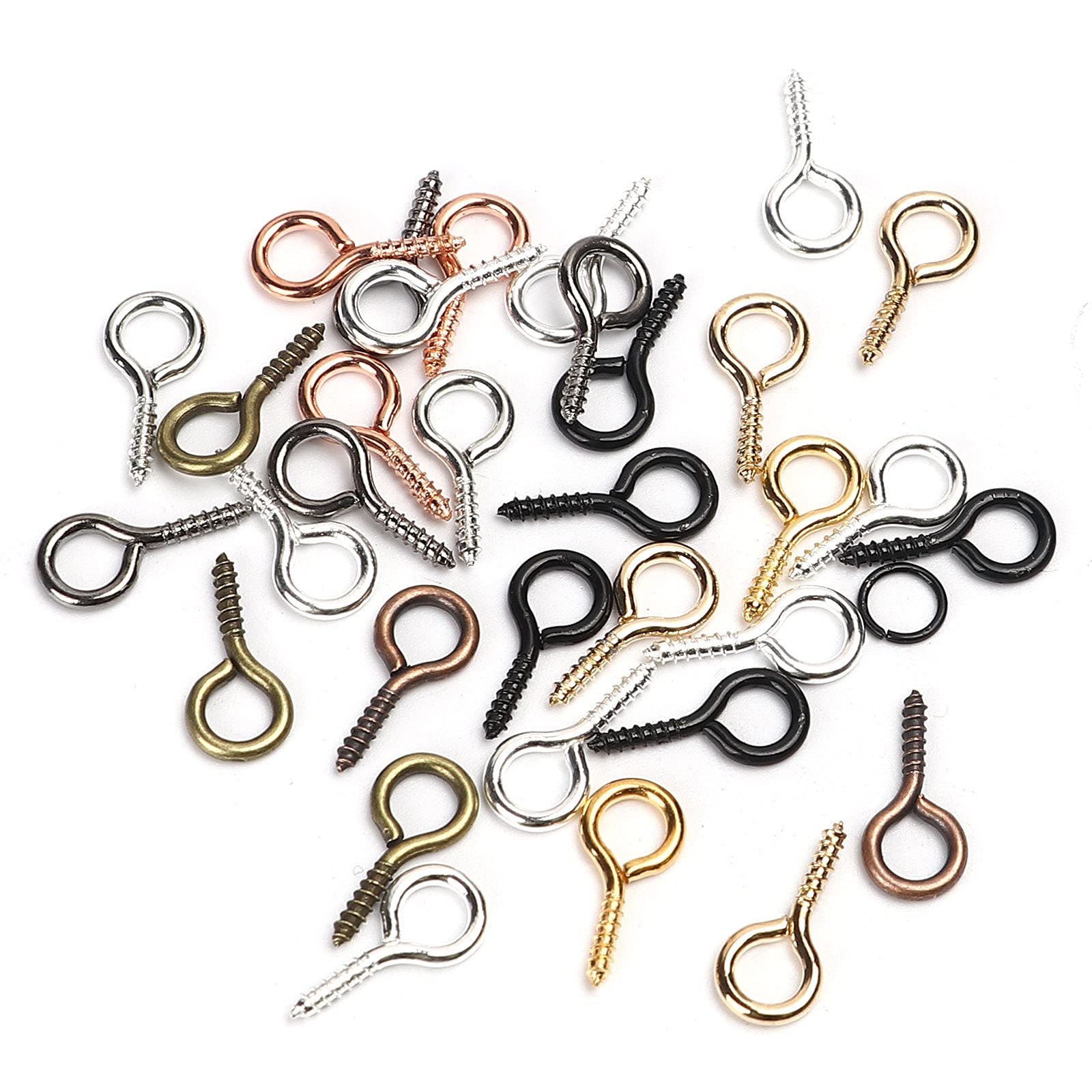 QPSupplies 500 x Mixed Coloured Wholesale 14mm x 7mm Top Eye Pin Screw Eyes Jewellery Hook Bails Findings