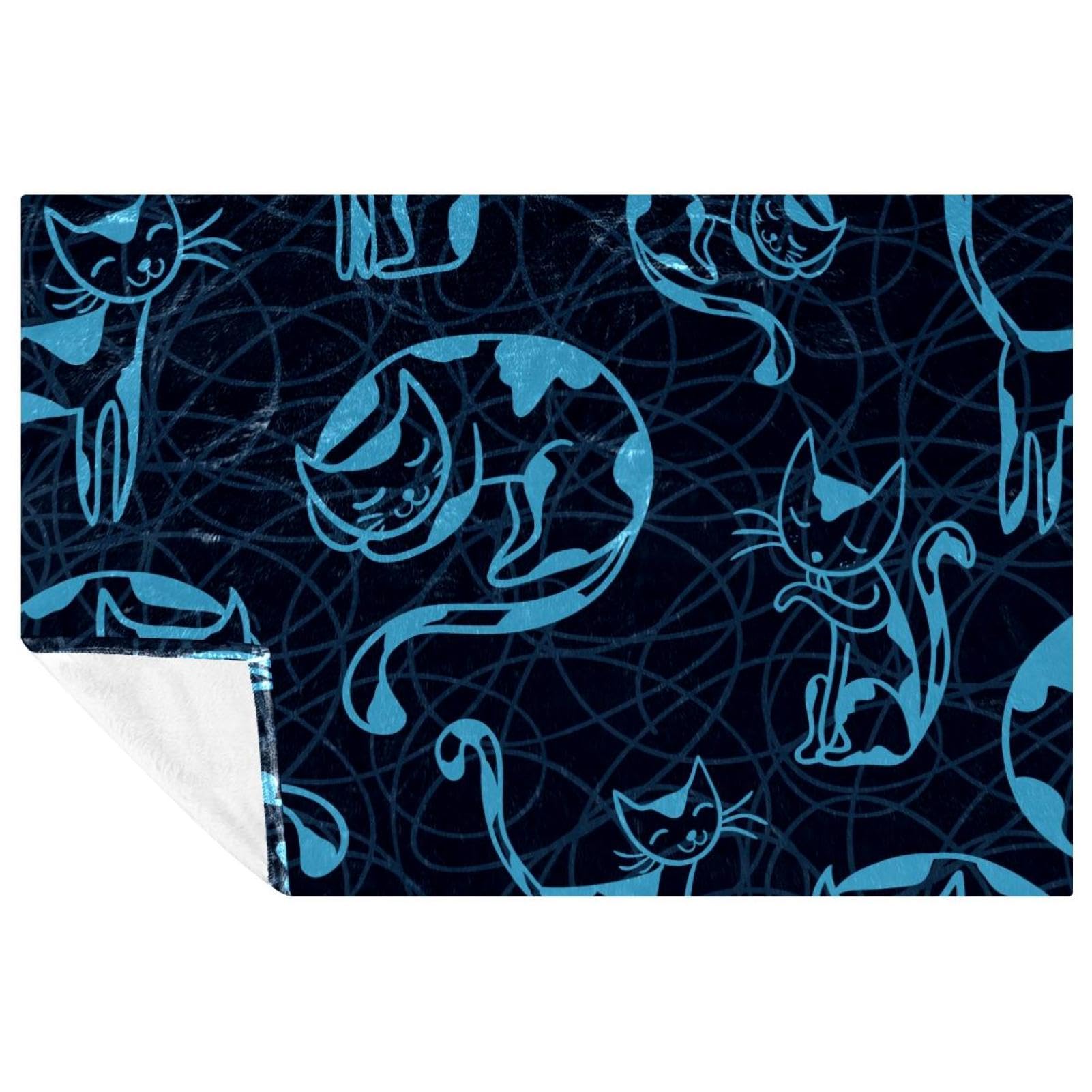 Couverture chats bleus 150x100 cm douce et chaude pour lit et canapé