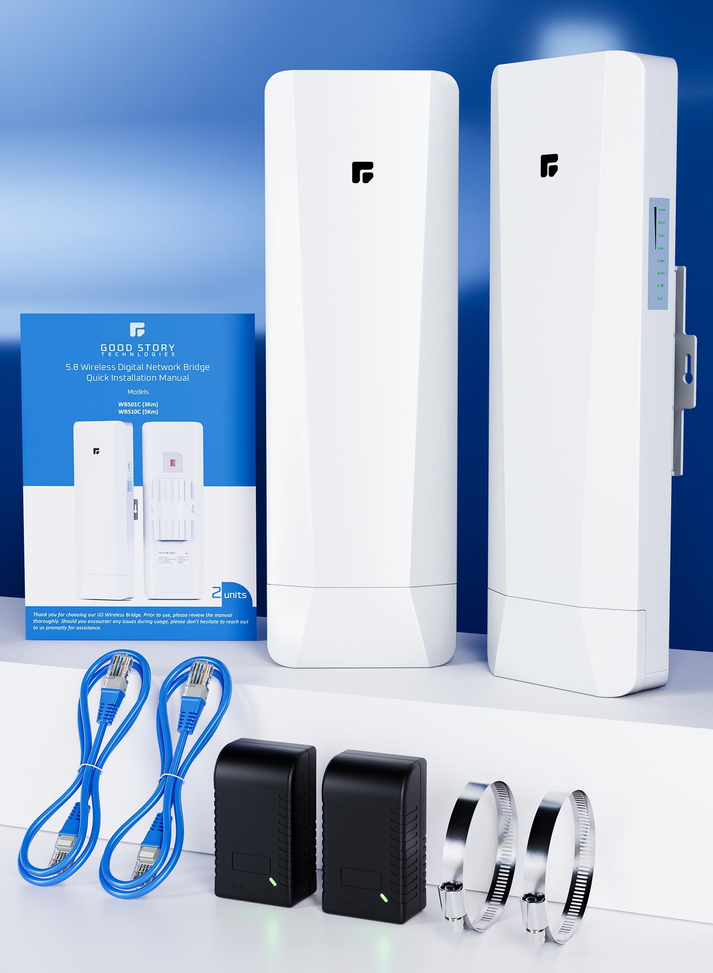 Pont sans fil extérieur point à point/multipoint, 5,8 GHz pour fournir une communication réseau pour magasin, grange, garage, bâtiment, ensemble préconfiguré longue distance de 3 km (lot de 2)