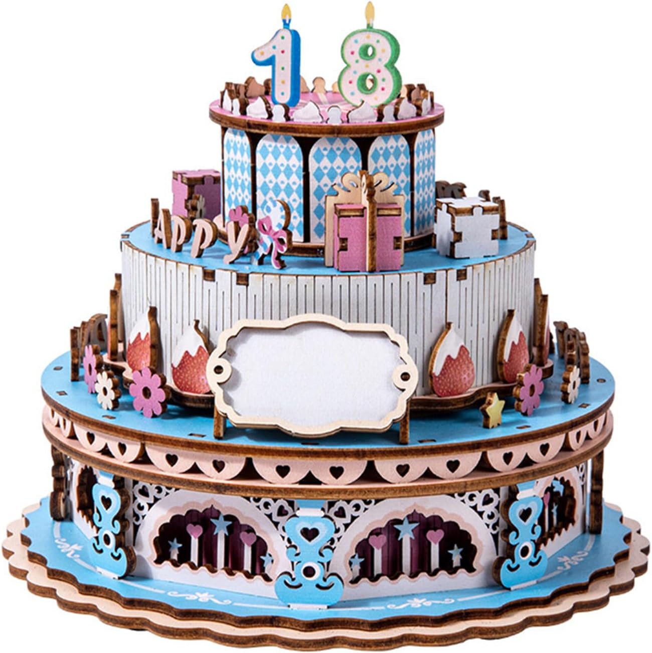 クリエイティブローテーションバースデーケーキクラフトセットディエアハンドメイドウッドミュージカルオーナメントホームデコー