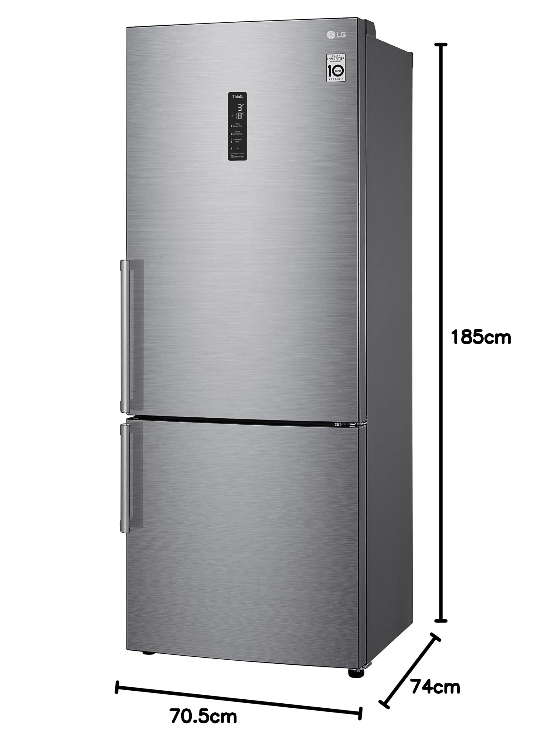 LG GBB567PZCMB1 - Réfrigérateur Combi No Frost, 185 cm, 499 L, Réfrigérateur LG avec congélateur, Réfrigérateur avec fonction DoorCooling, Compresseur Smart Inverter et App, Couleur Inox Anti-traces