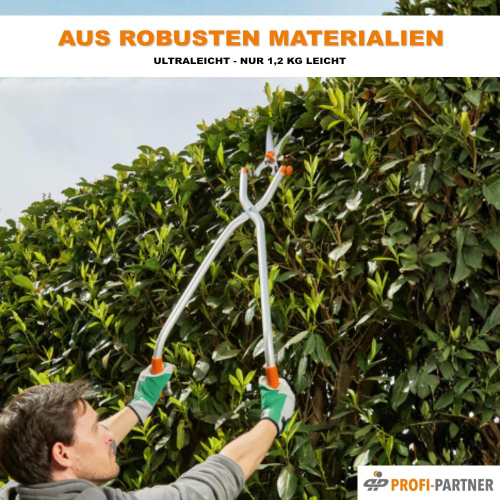 Multiwinkel-Heckenschere 90 cm, 180° Kopf, ultraleicht | Gartenschere, Astschere, Rasenschere, für hohe Hecken & bodennahe Pflanzen, kraftsparend