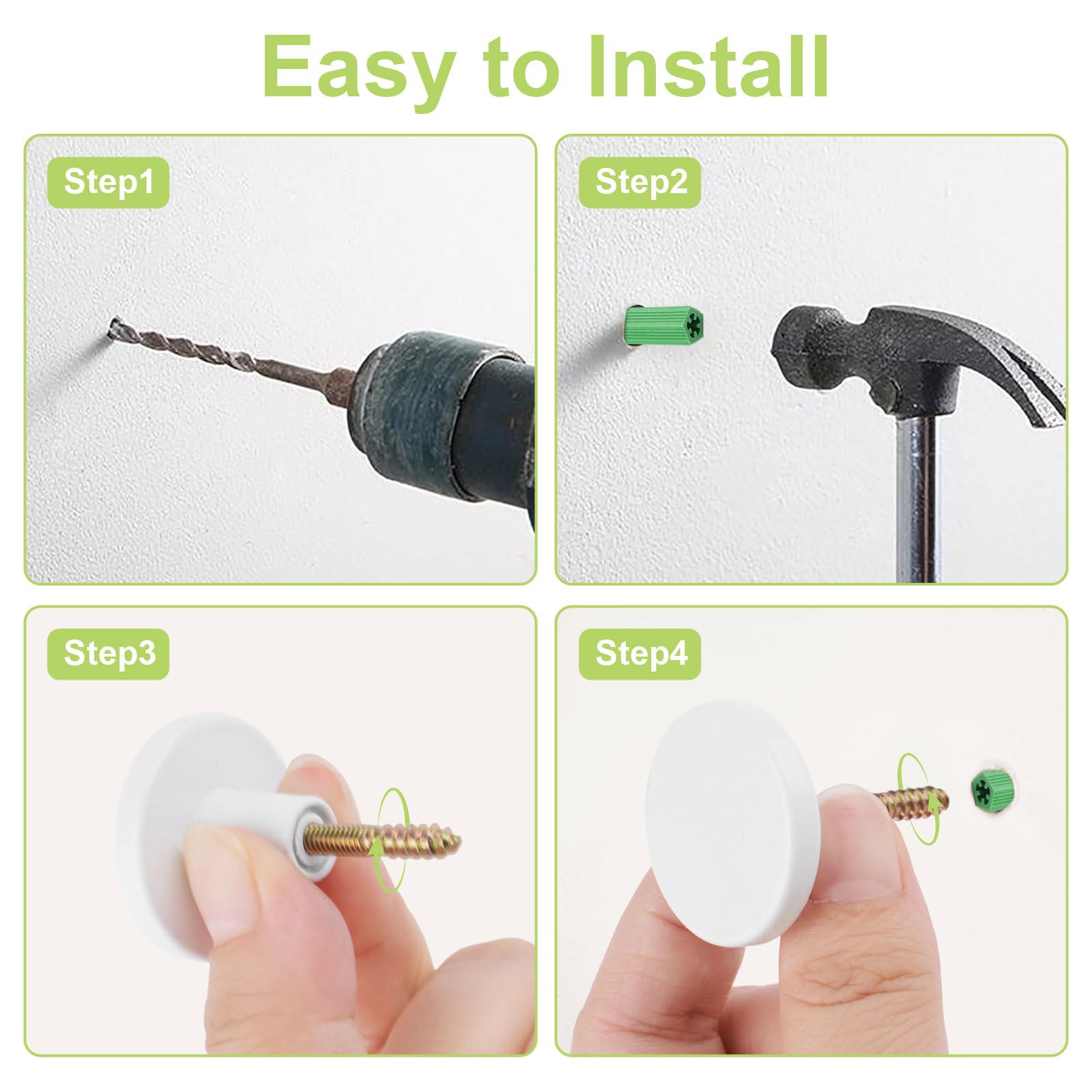 Appendiabiti rotondi per montaggio a parete, 6 pezzi, in acciaio inossidabile, ganci da parete resistenti, per ingresso, bagno, cucina (bianco, 3 x 1,9 cm)