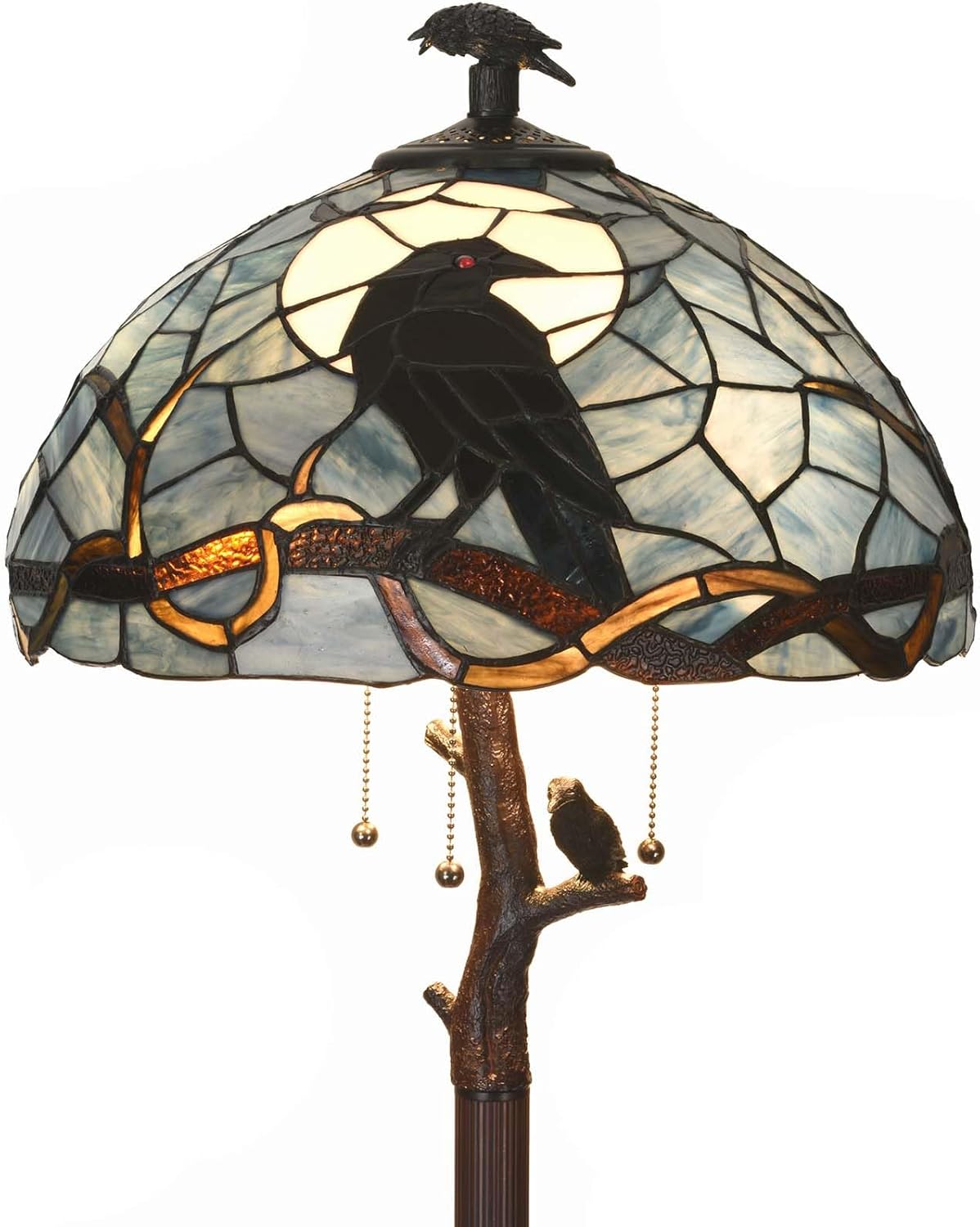Bieye L12023 Tiffany Style Stained Glass Raven Floor Lamp Gothic Crow and Full Moon Design for Home Décor, 16Wx62H