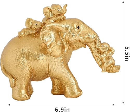 Miniatura 18 de Juego de 3 estatuas doradas de elefante de buena suerte, decoración del hogar, figuras de elefante geniales para estante, sala de estar, oficina