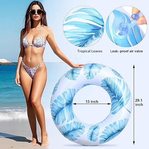 Miniatura 2 de Flotador de piscina para piscina, flotadores inflables de tubo de natación para adolescentes y adultos con hojas tropicales impresas, anillo de