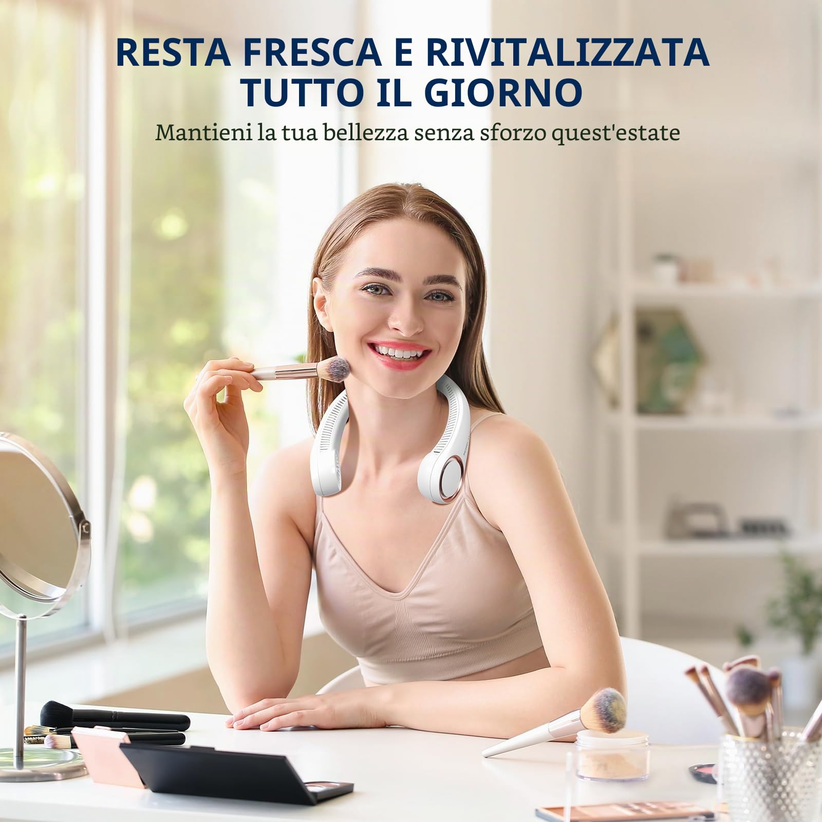 Morelax Ventilatore da Collo Portatile, 4000mAh USB Ricaricabile, Senza Pale Silenzioso, 3 Velocità Regolabili - Ideale per Ufficio, Viaggio, Sport e Attività All'aperto