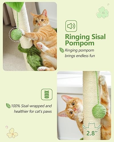Miniatura 7 de MUTTROS Árbol pequeño para gatos, torre para gatos de 28 pulgadas con postes rascadores de sisal y hojas de coco para gatos pequeños de interior,