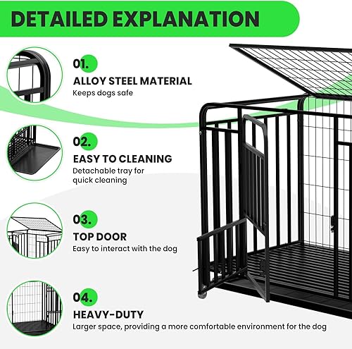 Miniatura 5 de Heavy Duty Dog Crate 52 Feet - Double Door, Movable Tray, Dog Crates for Large Dogs with 4 Casters for Movement, Black