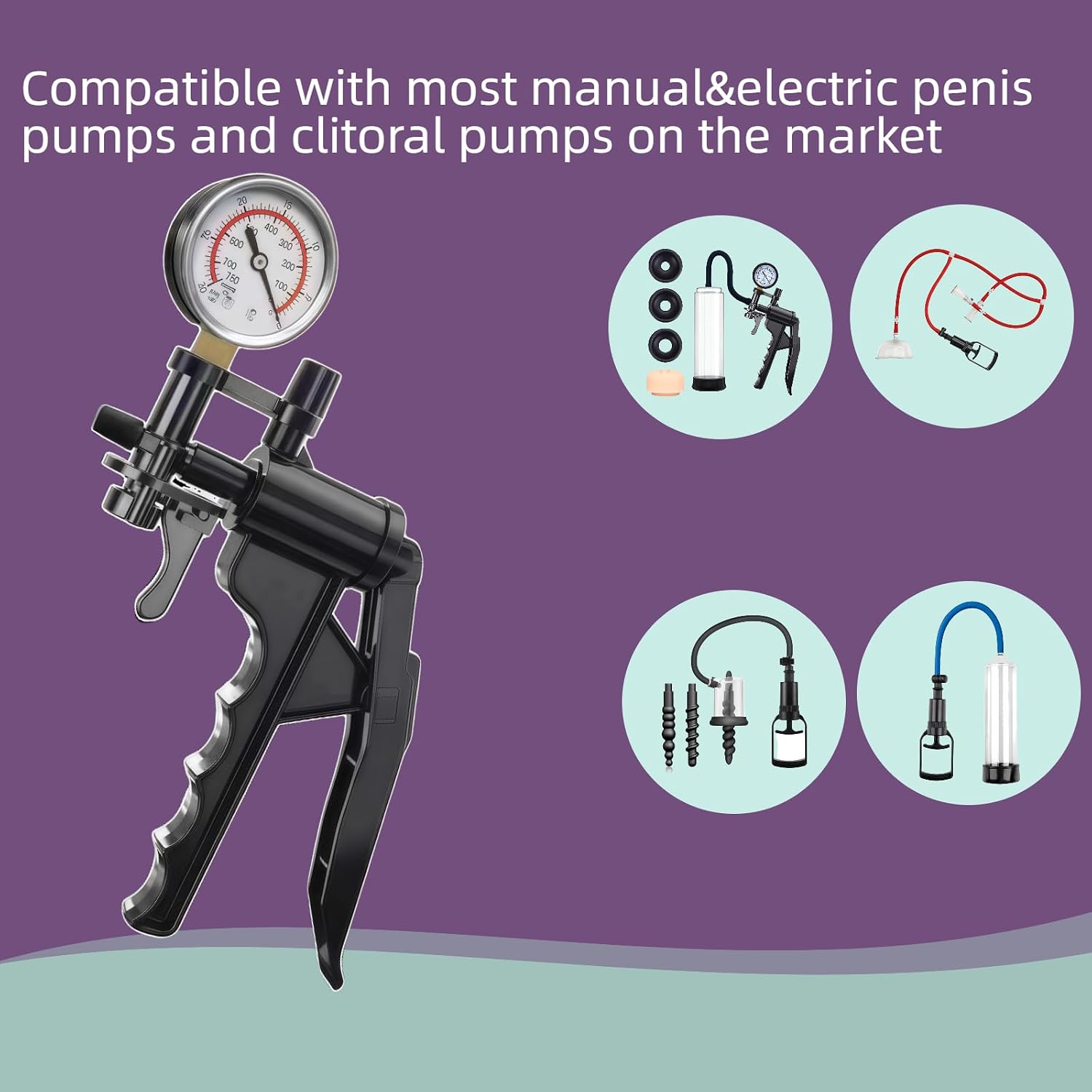 Pistol Grip Penis Pump Handle with Pressure Gauge & Quick Release Valve, Penis Enlargement Accessories for Men, Manual Penis Pump Parts Replacement for ED and Size Training