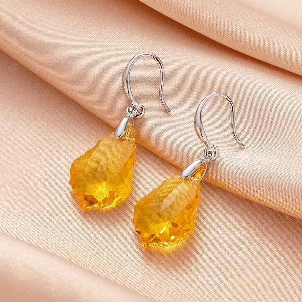 Austrian Crystal Baroque Teardrop Dangle Hook Earrings for Women 14K Gold Plated Drop Earring Hypoallergenic Jewelry