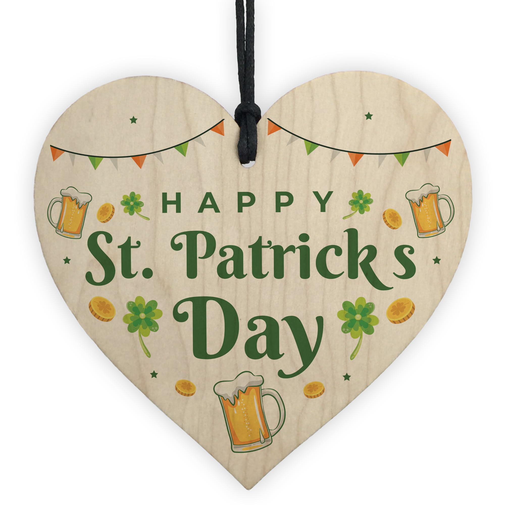 Red Ocean Happy St Patricks Day Wood Heart St Patrick's Day-Irish Day Gifts Hanging Plaque for Best Friend, Husband, Wife, Brother, Sister St Patricks Day Accessories Decorations