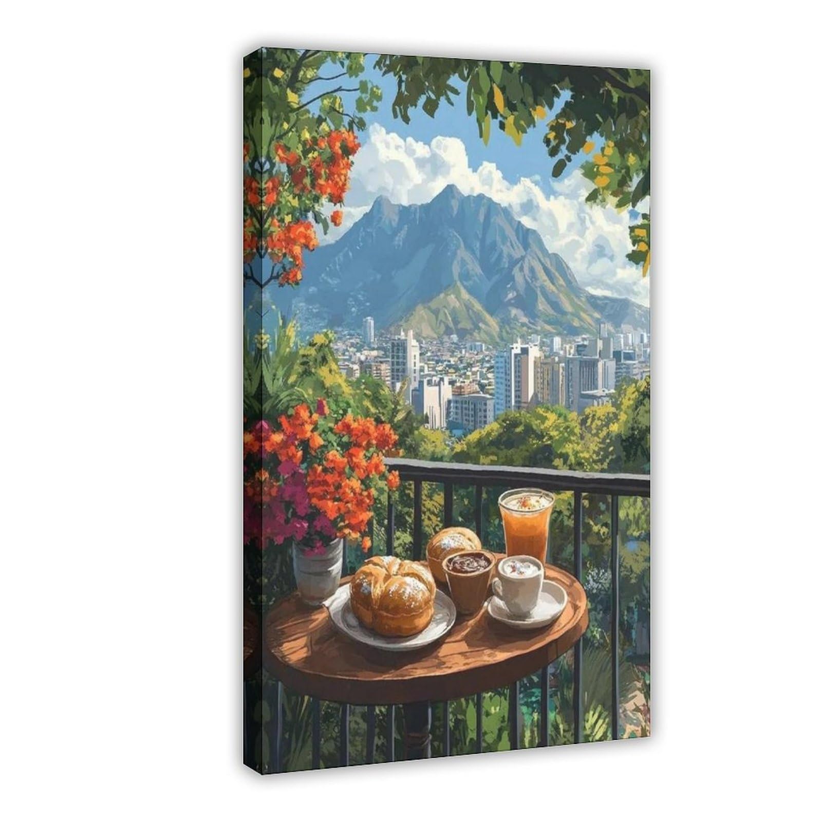 QOTOPGPG Poster su tela con vista sul balcone di Pan Dulce Breakfast, Monterrey, decorazione per camera da letto, ufficio, stanza, regalo, 40 x 60 cm