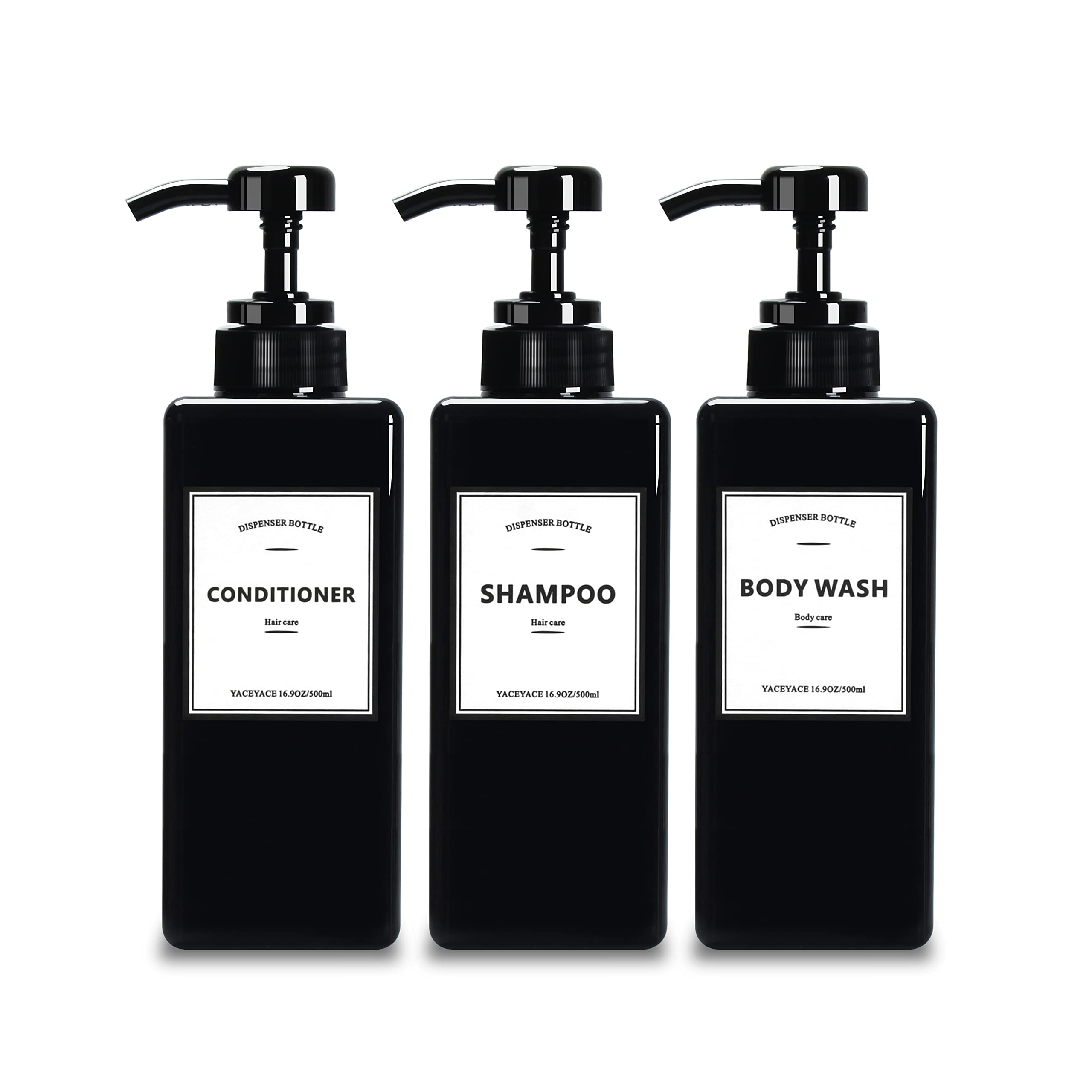 Soap Dispenser, YACEYACE 22oz Set of 3 Empty Hand Soap Dispenser for Kitchen,Black Shampoo and Conditioner Dispenser Set,Refillable Pump Soap Bottles