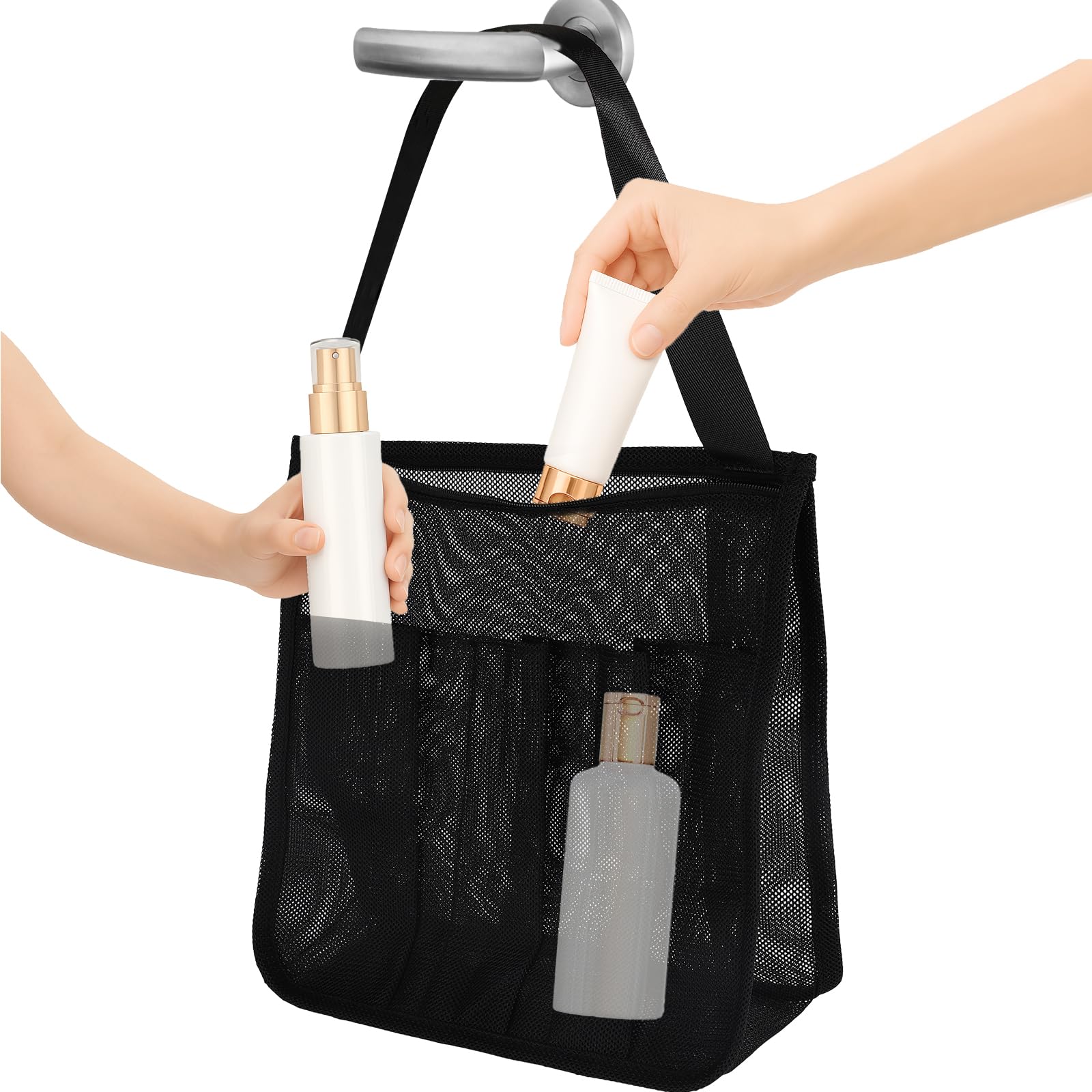lasuroa Portable Shower Caddy Ethereal Hanging Mesh Bathroom Mesh Toiletry Bag Organizer Storage with Handle Large Capacity Bath
