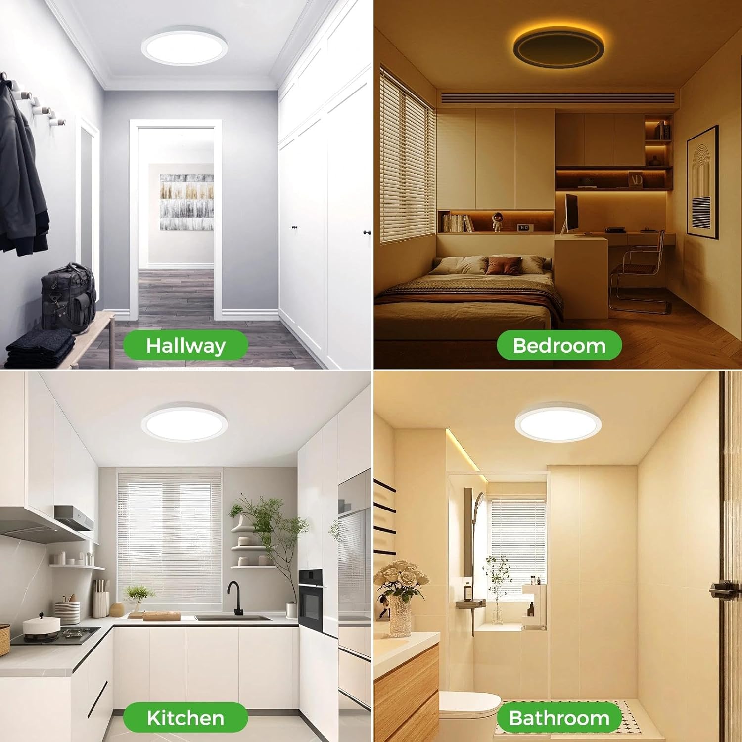 zemty 9 Inch LED Ceiling Light with Night Light 1800K, 2 Pack 3000K/4000K/6500K Dimmable Light Fixtures with Remote Control,15W 1500lm Flush Mount Ceiling Lamp for Bedroom Bathroom Kitchen-White