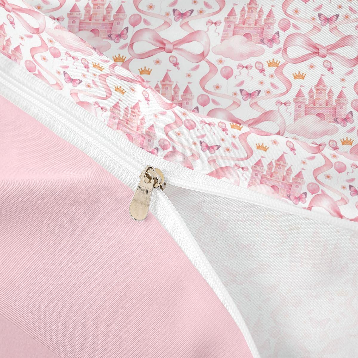 Feelyou Castle Duvet Cover Toddler Size Cute Bowknot Bedding Set Breathable Soft Dreamy House Comforter Cover 2Pcs Princess Castle Bedroom Decor Pink Fairy Tales