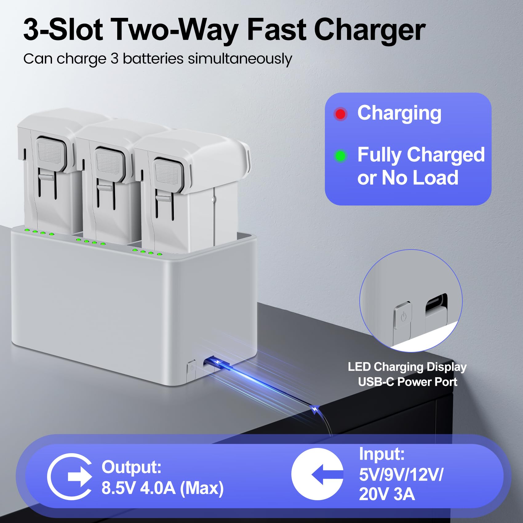 Intelligent Flight Mini 4 Pro/3 Series Lot de 2 batteries rechargeables 3850 mAh 7,38 V avec concentrateur de charge bidirectionnel bidirectionnel pour 47 à 51 minutes de vol maximum