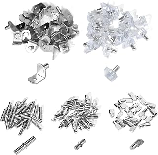 UOIENRT 100 Pcs Shelf Pins Kit, 5 Different Nickel Plated Shelf Support Pegs for Cabinet, Bookcase, Furniture Shelves Support, 5mm & 6mm Holes Pins