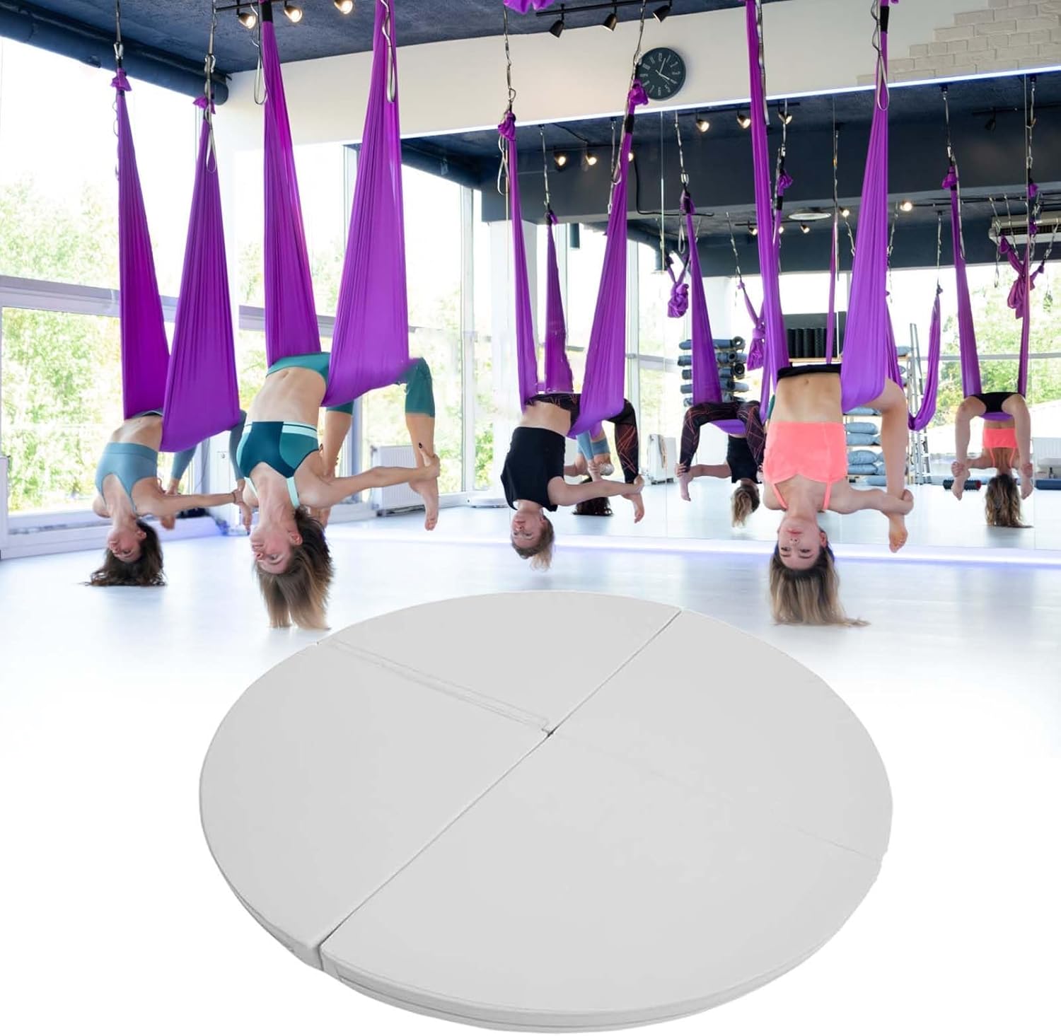 CMYUN Non-Slip Yoga Pole Dance Crash Mat, Folding Round Aerial Hoop Mat for Gym Home, Art Fitness Stripper Pole Mat, Safety Thick Protection Mat(Pink,120cmx5cm(47"x2"))