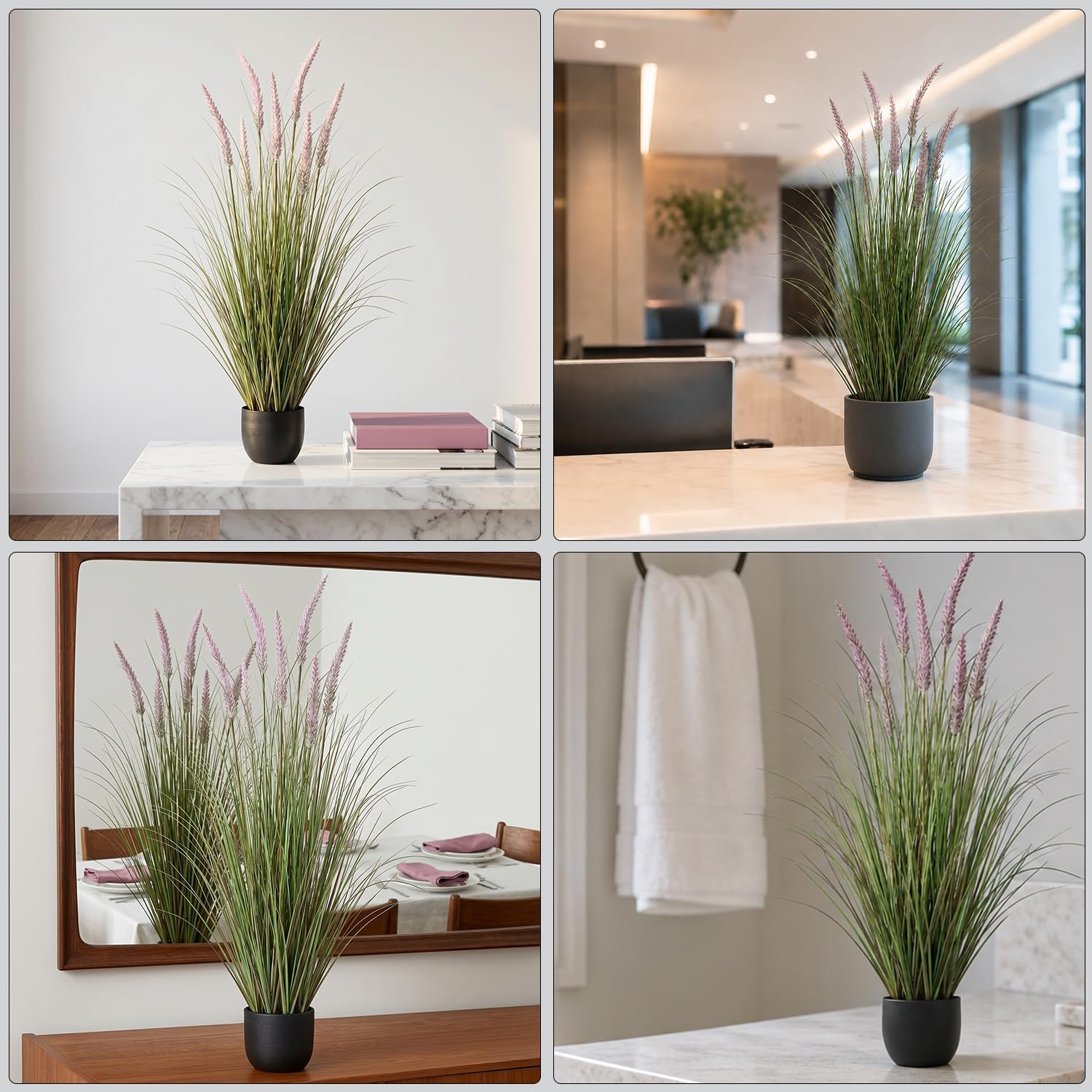 Artificial Cattail Reed Grass 3ft-2 Set, Fake Onion Grass Plants | Green Mixed Faux Tall Grass Indoor Outdoor Decor, Home Patio Porch Wedding Hotel Office Table Counter Window, Gift Choice