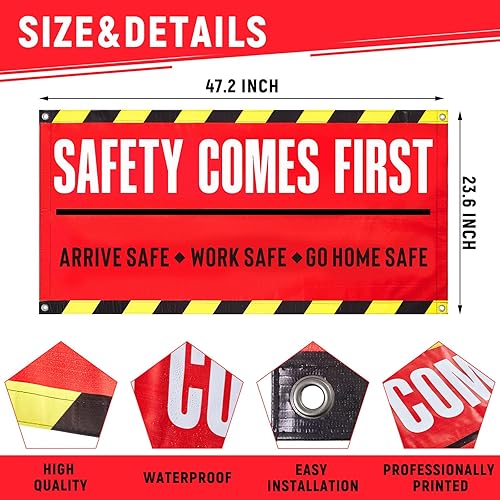 Miniatura 3 de Peryiter 2 carteles de seguridad de 4 x 2 pies para sitios de construcción, vinilo de negocios con ojales para el lugar de trabajo, comercial,