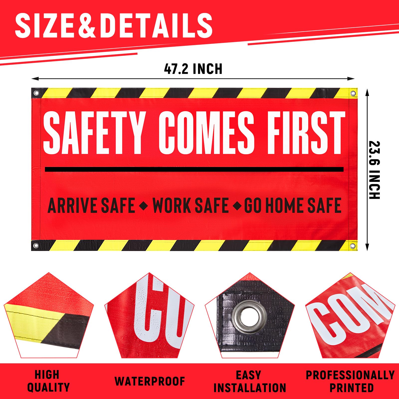 Peryiter 2 carteles de 4 x 2 pies para sitio de construcción, seguridad empresarial, primer cartel de vinilo con ojales para lugar de trabajo, comercial, interior y exterior