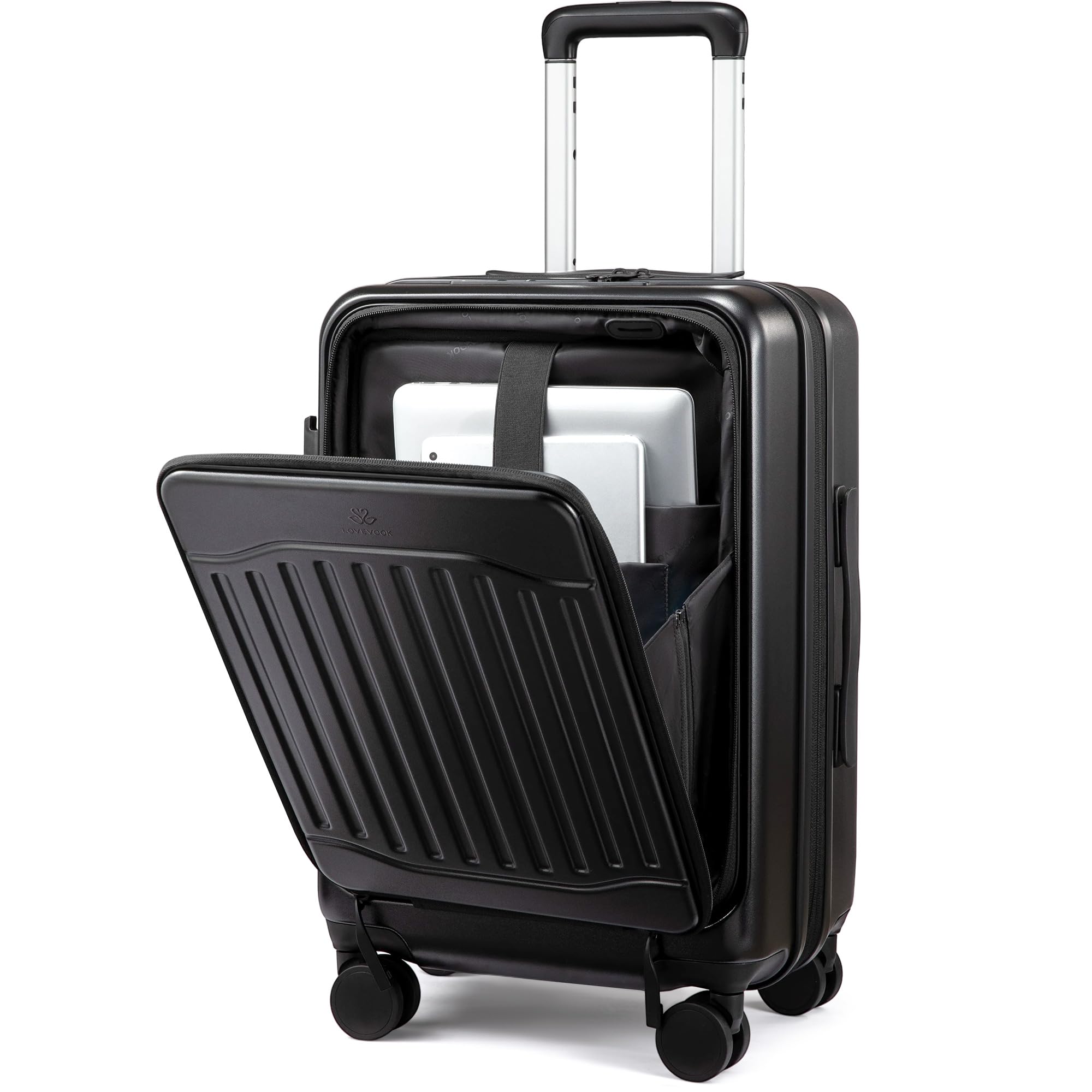 LOVEVOOK Handgepäck Koffer mit TSA, 100% PC Rollkoffer Reisekoffer Hartschalen, Klein Cabin Suitcase Carry on Luggage Kabinenkoffer mit 15.6 Zoll Laptopfach, 55 cm, 45L