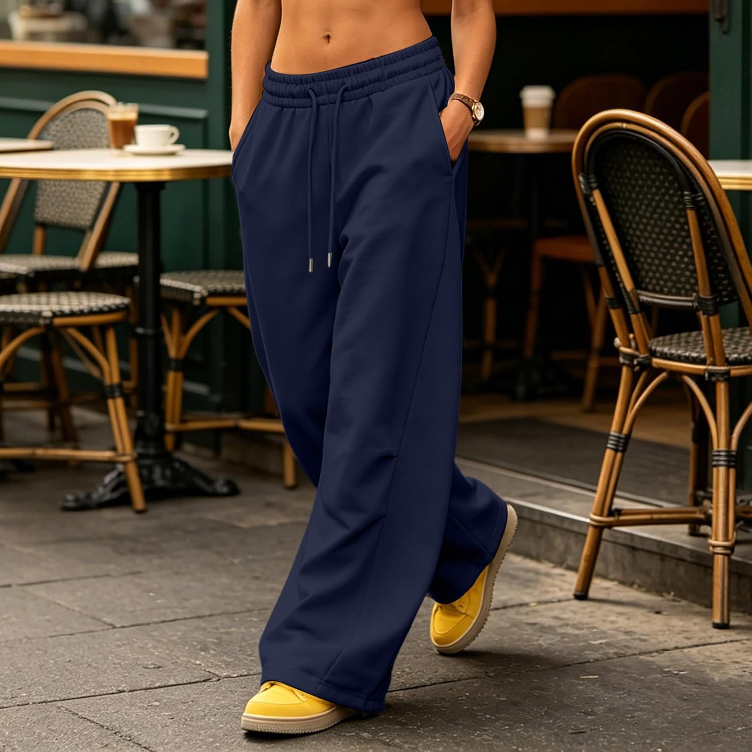 Womens Baggy Sweatpants Drawstring Elastic High Waisted Casual Trousers with Pockets Summer Workout Comfy Pants