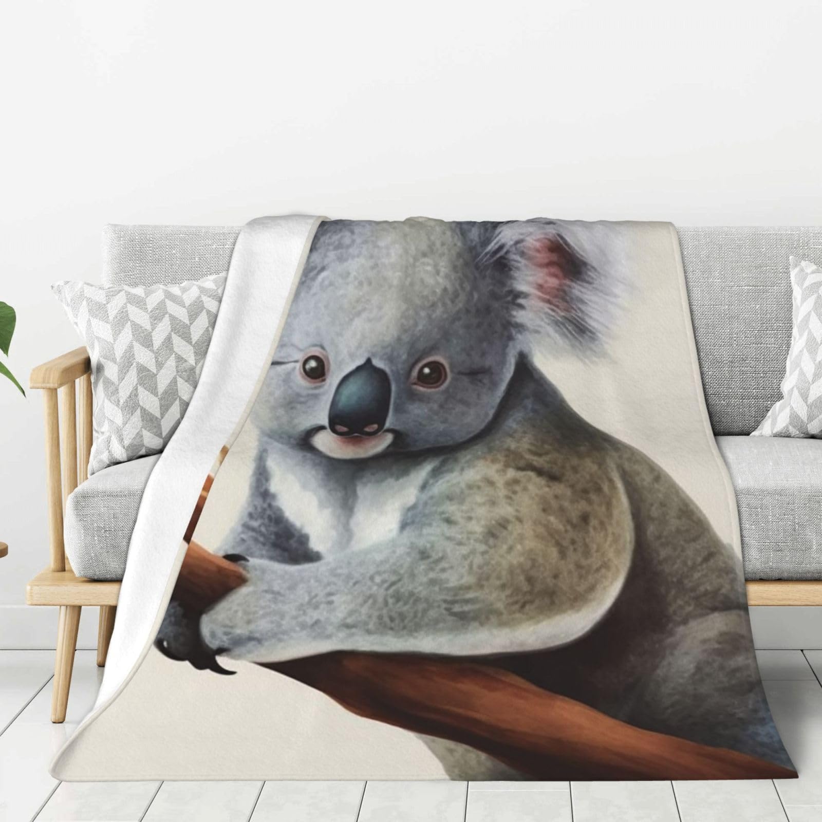 Koala and Butterfly Throw Blanket Plush Flannel Fleece Blanket, Soft Lightweight Cozy Blankets 80"X60" for Bed Couch Sofa Travel