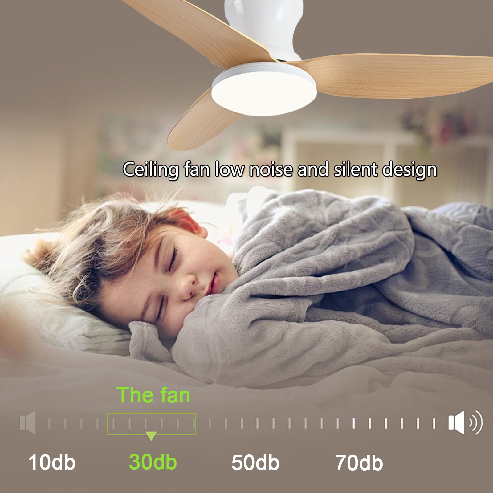 Deckenventilator mit Beleuchtung und Fernbedienung APP-Kontrolle 30W LED Dimmbar 3 Farbtemperatur 107cm 3 Flügel 6 Geschwindigkeiten Timer